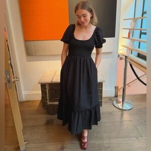 Hill House Louisa Nap Dress Crepe Midi  Smocked Tiered Black Size Medium